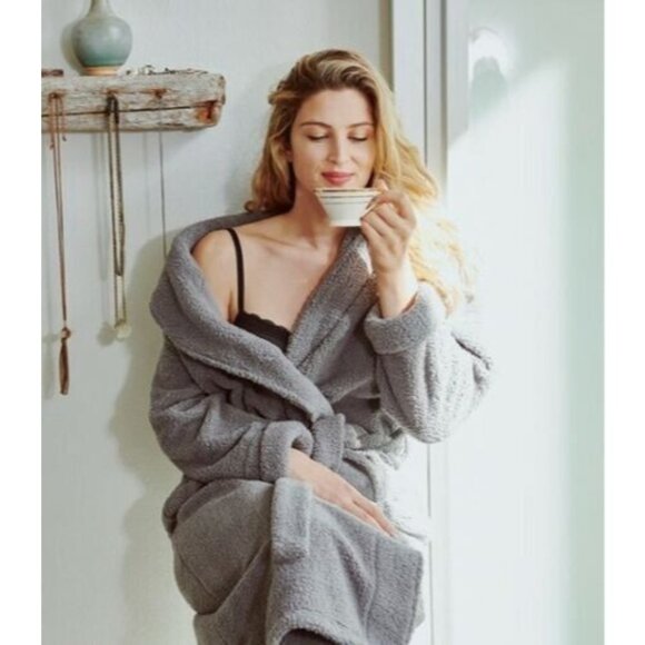 PLUSH NECESSITIES Adult 2XL Gray Microfiber Fleece Full-Length BATH ROBE NIP NEW - Picture 4 of 4